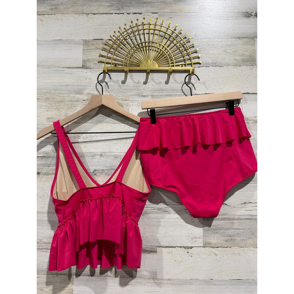Kortni Jeane Swimsuit Women Medium Pink Ruffle Peplum Retro Barbiecore - Picture 4 of 8